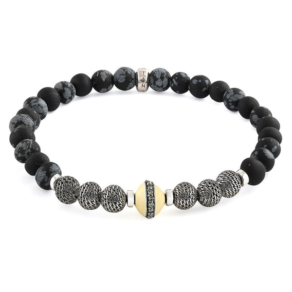 Tateossian Stonehenge Diamond Bracelet | Snowflake Obsidian/Silver
