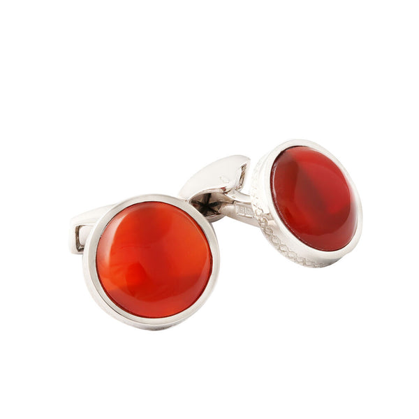 Tateossian Cabochon Round Cufflinks | Silver/Carnelian
