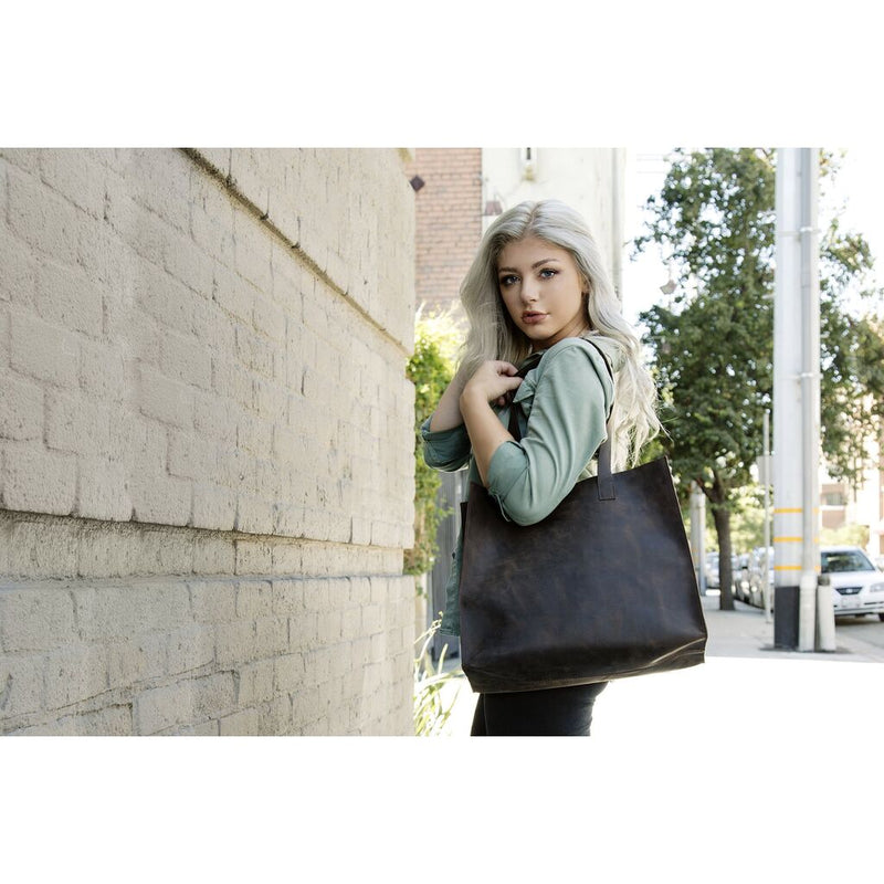 Kiko Leather Raw Edge Tote Bag | Brown